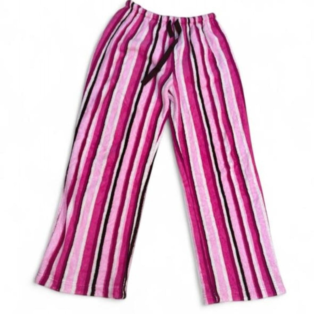 Bobbie Brooks Vintage Y2K Pink Striped Fleece Pajama Pants Lounge Womens Medium
